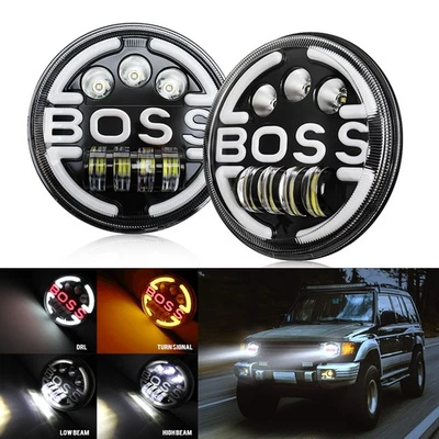 Pair 7" Inch BOSS LED Headlights Halo Angle Eyes For Jeep Wrangler JK LJ CJ - Image 1 of 4