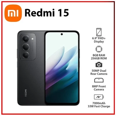 NEW Xiaomi Redmi 15 4G 8GB+256GB BLACK Dual SIM Unlocked Android Mobile Phone - Bild 1 von 4