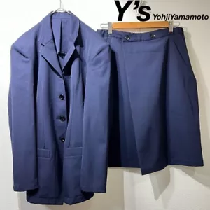 90s vintage y’s yohji yamamoto wool suit jacket blazer and skirt set up Navy - Picture 1 of 17