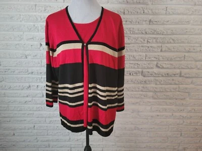 Sag Harbor Women Sweater 2X Plus Long Sleeve Red Stripe Office Clasp Closure - Imagem 1 de 4