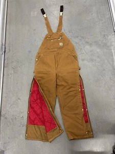 Carhartt  44 x 32 Carhartt Quilt-Lined Duck Bib Overalls - Brown -pants - Picture 1 of 9