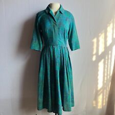 Vintage 1950s Jerry Gilden Turquoise Paisley Short Sleeve Shirtwaist Dress As Is