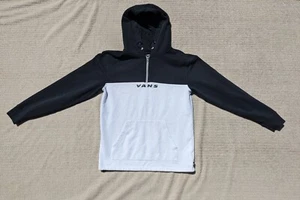 VANS Off the Wall Men Hoodie Black Logo 1/4 Zip Drawstring Pullover- S - Picture 1 of 7