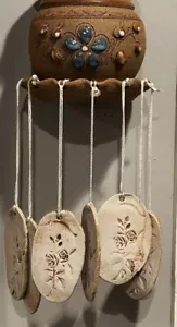 Studio Art Pottery Wall Hanging Planter Wind Chime Signed - Picture 1 of 14