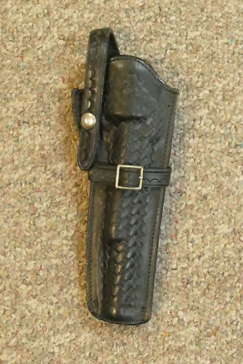 Safariland Lawman Black Tooled Leather Holster 43 LGE. S.A. 8 3/4” - Image 1 of 4