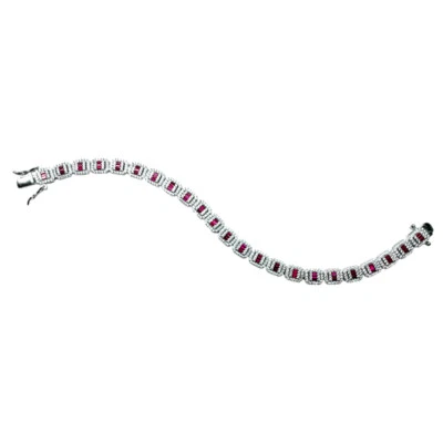 Bracciale Unisex Re Mida Tennis Baguette Rosse Argento Zirconi Bianchi Tennis-25 - Immagine 1 di 3