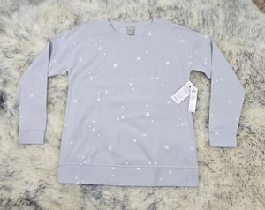 NWT CHICO'S ZENERGY TUNIC TEE TOP LS Sz 1 US 8-10 LIGHT GREY WHITE STARS $59.50 - Picture 1 of 5