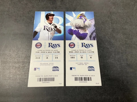 TAMPA BAY RAYS 2013 TICKET STUB 7/9/13-7/10/13 VS TWINS Cover