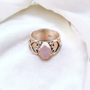 Rose Chalcedony Natural Gemstone Ring for Women 925 Sterling Silver Cute Gift - Picture 1 of 5