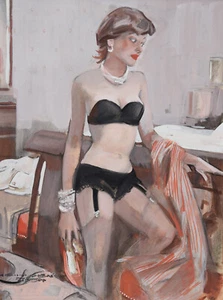 Kurt Heiligenstaedt 1890-1964 Berlín/Gouache ~ 1955 Simplicissimus ropa interior sexy - Imagen 1 de 22