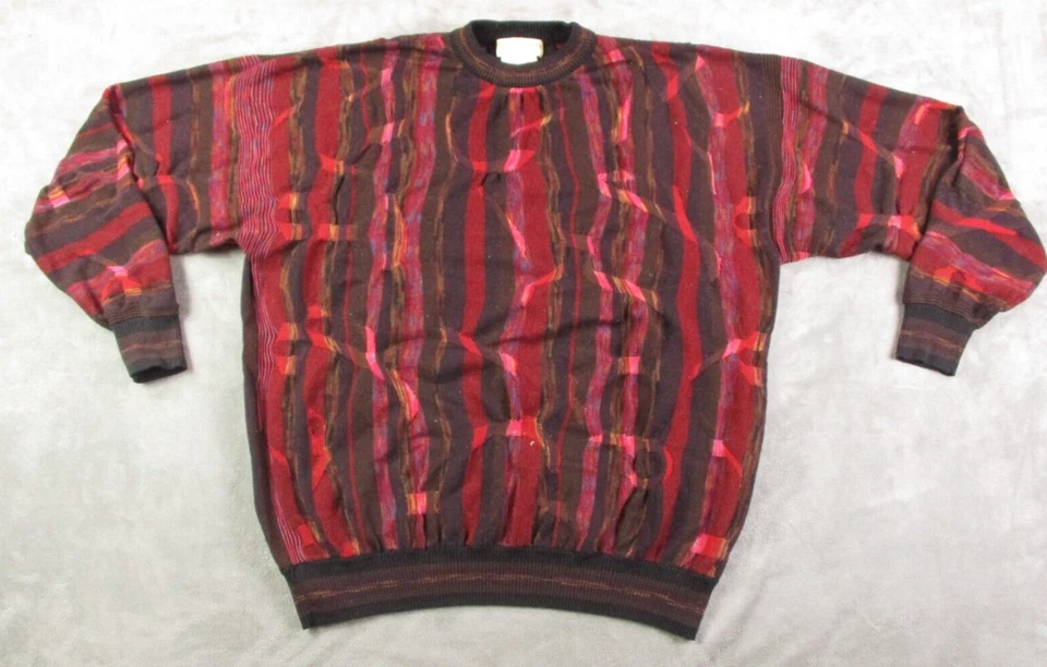 Suéter Tejido 3D Vintage Norm Thompson Hombres Rojo Multicolor 2XL Grueso Texturizado Foto 1 de 4