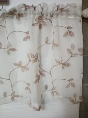 Embroidered Curtain /Valance Floral Beige With Tan Floral 60 X 23 - Image 1 of 4