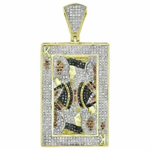 Ciondolo Diamante Simulato 1,25 Ct Royal King Poker Oro Giallo 10K Placcato Argento - Foto 1 di 3