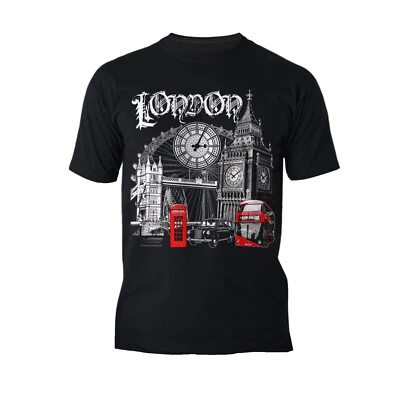 London Splash Icons Mashup Men's T-Shirt Big Ben Tower Shirt Telephone Box Tee - Image 1 of 4