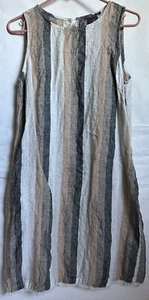 Chelsea & Theodore 100% Linen Multistripe Tunic Sleeveless Dress Size Medium - Picture 1 of 4