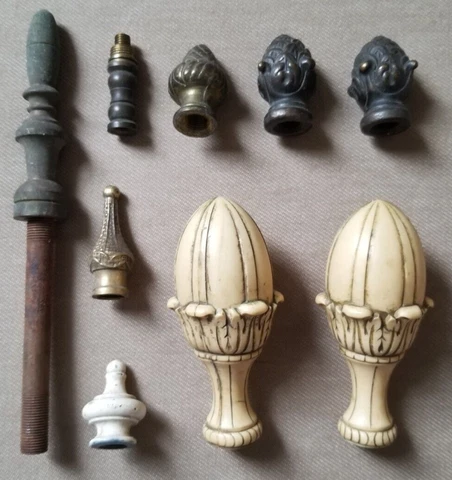 Vintage Antique Lot of Finials, Parts, Brass, Plastic, Old Cover