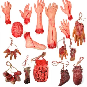 Halloween Partes Falsas del Cuerpo Sangriento Cortado Brazo Mano Pie Aterrador Broma Fiesta Decoración - Imagen 1 de 35