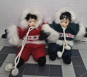 Eskimo Inuit Yupik Puppe Mädchen Alaska Souvenir Spielzeug Porzellan 5 Zoll Selten - Bild 1 von 10
