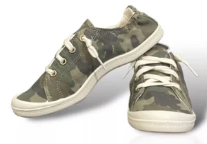 Time and Tru Scrunch Back Sneaker Memory Foam Canvas Camo Shoes Sz 9 Wide - Picture 1 of 6