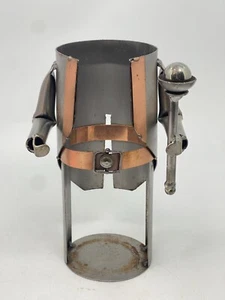 Wine Bottle Holder Metal Art Man Vintage Holding Staff - Picture 1 of 11