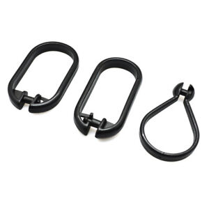 12PCS Black LARGE LOOP SHOWER RINGS FITS UP TO 34mm RAIL Curtain Hooks Clip Pack