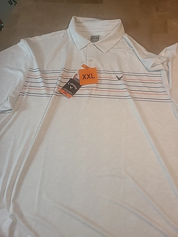 Men's Callaway XL Opti-Dri Performance Golf Polo Shirt XLarge White Striped