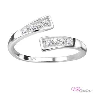 Anillo en la punta cúbico de circonia 925 de plata esterlina ajustable punta abierta anillo para mujeres Reino Unido - Imagen 1 de 6