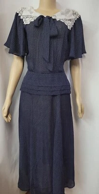 Vestido para mujer Nancy Johnson Cottagecore talla 8 azul marino/blanco a lunares nuevo con etiquetas #CB7 Foto 1 de 4