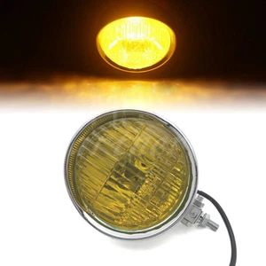  5.7" Chrome Retro Headlight Yellow Len For Harley Old School Bobbers Custom - Bild 1 von 6