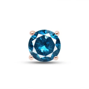 Mens Single Solitaire Stud Earring Blue Cubic Zirconia in 14K Rose Gold Plated - Picture 1 of 5