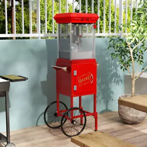 Popcorn Machine with Cart, with Wheels & 6oz Pot Popcorn Maker Mobile Cart, Red - Picture 1 of 9