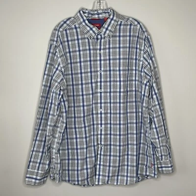 Camisa de vestir IZOD para hombre XL azul cuello a cuadros azul algodón con botones Foto 1 de 4