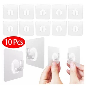 Self Adhesive Strong Sticky Hooks Heavy Duty Seamless Transparent Hook Wall - Picture 1 of 12