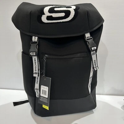 Sketchers Varsity Black Flip Top Backpack Padded Neoprene Comfort Fit Commuter - Image 1 of 4