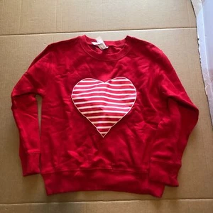 New Rabbit Skins Toddler Sweatshirt Size 5/6 Red with Striped Heart - Picture 1 of 4