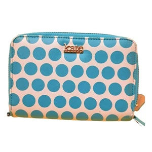 Kate Landry Damen-Geldbörse gepunktet weiß türkis blau gepunktet 7" x 5" Portemonnaie - Bild 1 von 7