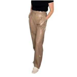Pantalón plisado marrón claro WILFRED imitación cuero para mujer talla 4 DEFECTUOSO - Imagen 1 de 14