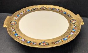 Piatto torta piedistallo Noritake M dipinto a mano con frutta e fiori bordo fascia oro - Foto 1 di 6