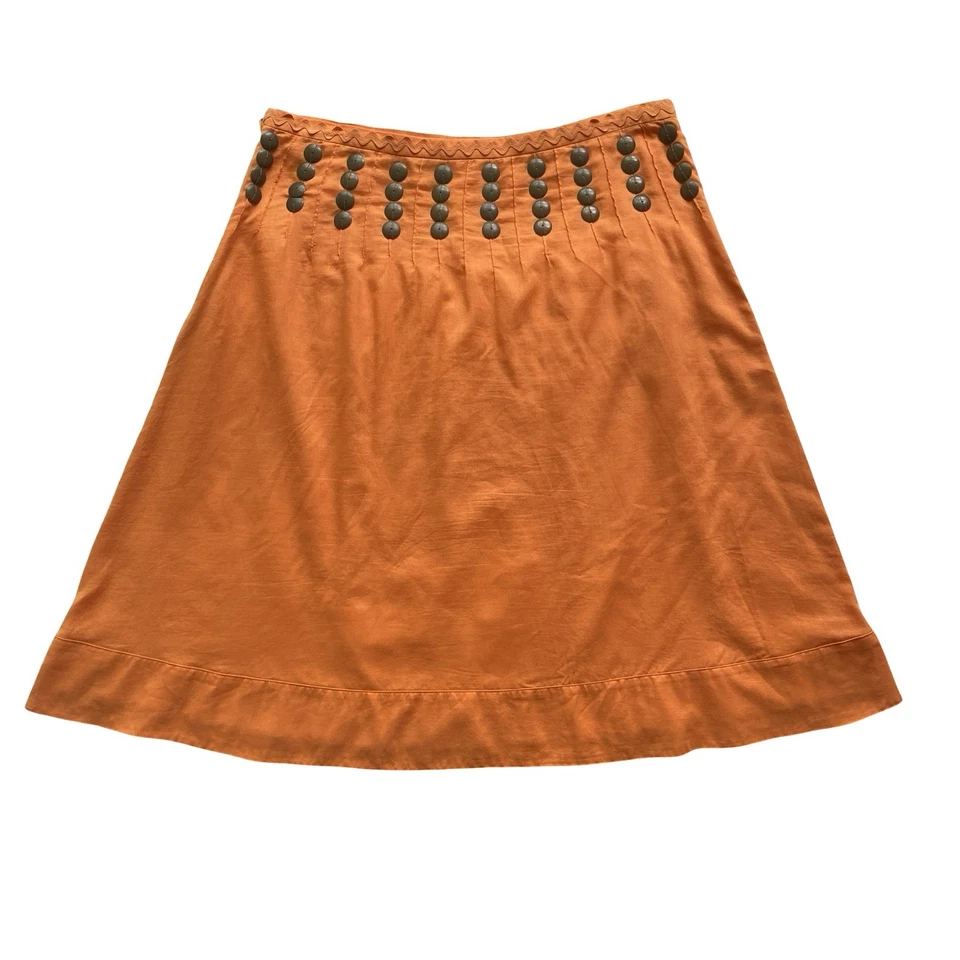 Falda Vintage Tory Burch Naranja Línea A 4 Acentos Metal Botón Otoño Tendencia Boho Foto 1 de 4