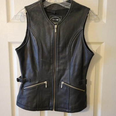 Vintage Black Tannery West Women's Leather Vest Zip - Size S - Image 1 of 4