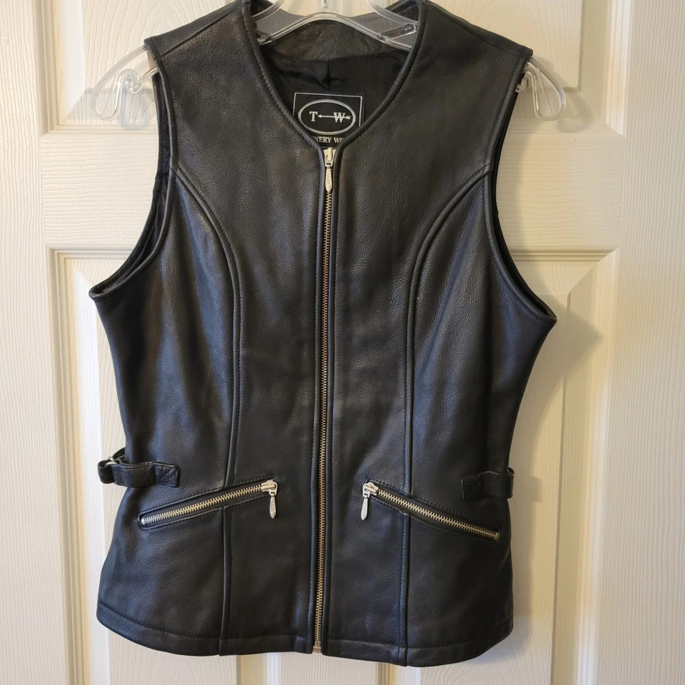 Vintage Black Tannery West Women's Leather Vest Zip - Size S - Image 1 of 4