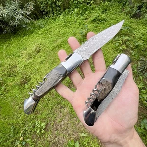 Sacacorchos Plegable Acero Damasco Cabeza Morisca Cuerno Tradicional Córcega - Imagen 1 de 5