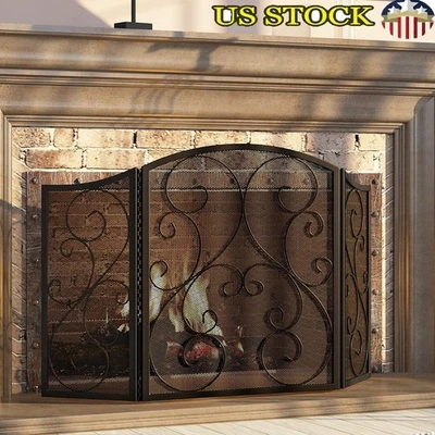 Pantalla de chimenea plegable de 3 paneles protector contra chispas protección de metal decoración de seguridad nuevo Foto 1 de 4