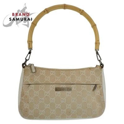 GUCCI GG Canvas Bamboo Satchel Hand Bag Shoulder White Beige Leather Women Used - Image 1 of 4