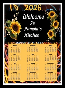 2026 PERSONALIZE CALENDAR MAGNET YOUR NAME CHOICE Sunflower Themed Decor Kitchen - Picture 1 of 2