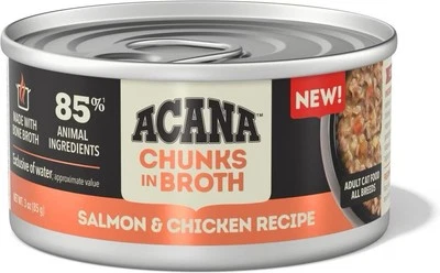 3oz ACANA Chunks Salmon & Chicken Recipe In Broth Canned Cat Food 24pk - Image 1 of 4