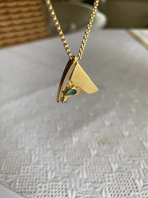 Schöner moderner 585 Gelbgold Smaragd Diamant Anhänger- 2,52 Gramm-1,9x1,8cm - Bild 1 von 4