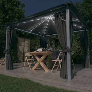 Pavillon mit Vorhängen & LED-Lichterkette 3x3 m Anthrazit Alu - Bild 1 von 10