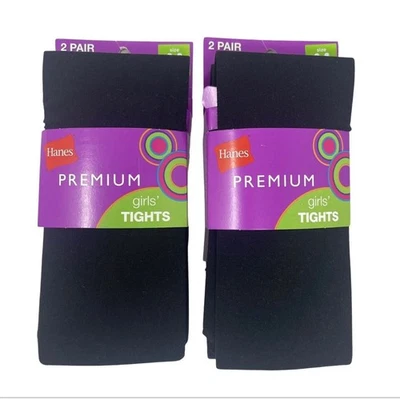  Hanes 2 包紧身衣女孩中号黑色 4 双高 48-55 重量 55-72 磅新品 — 第 1/4 张图片