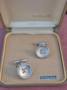 Vintage Sterling Silber Knopf Manschettenknöpfe von Ballou mit Original Box Klassiker - Bild 1 von 4
